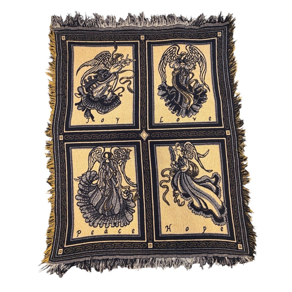 Vintage 2005 WMG Four Angels Woven Tapestry Throw Wall Hanging Made in Spain